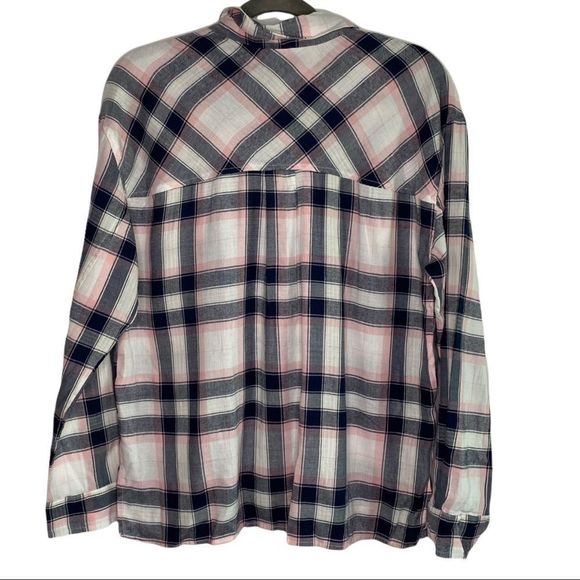 BP flannel long sleeve button front top blue pink - Picture 3 of 5